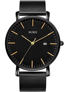 Men's All Black Classic Mesh Strap Minimalist Analog Quartz Waterproof Watch
